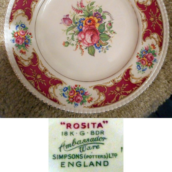 Vtg. ROSITA Ambassador Ware Simpsons Potter 10" Plate - Picture 2 of 2